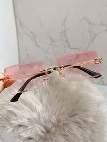 1pc Frameless Rectangular Gradient Color Fashion Fashion Glasses, Suitable Outdoor & Holiday Use Summer Beach Vacation,Outdoor,Travel - Gradient Pink - View 5