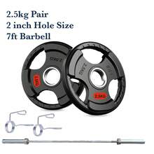 Shark Power Gear Tri Grip Weight Plates (Pair & Sets) – Compatible With 2 Inch Barbell (4ft / 5ft / 6ft / 7ft) – Full Home Gym Strength Kit - A - Ver 79