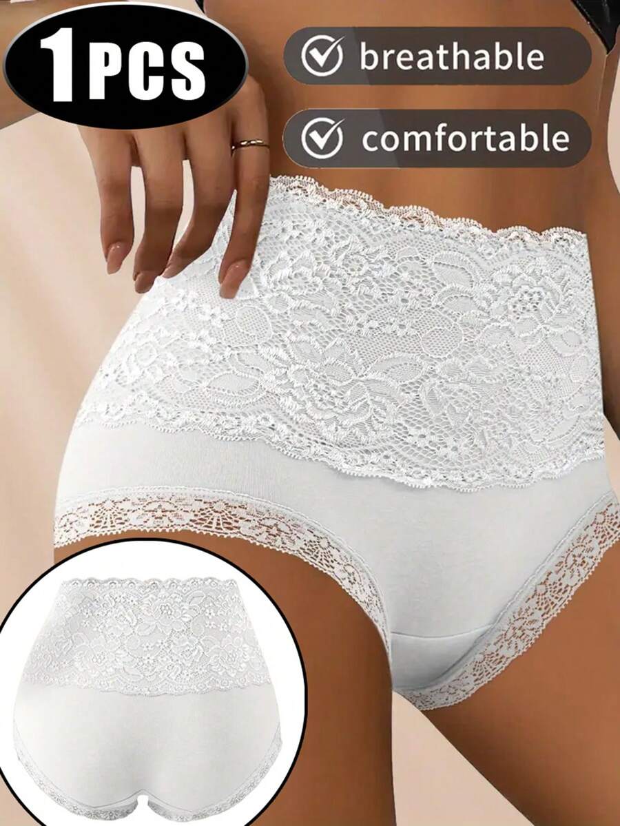 1pc Solid Color Elastic Lace Soft Lifting High Waist Seamless Panties, Comfortable Nude Feel, Fashionable & Sexy, Suitable For Daily Wear