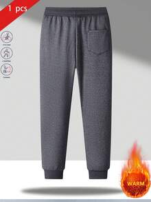 1pc Men's Thickened Fleece Outdoor Hiking Sports Casual Drawstring Pants, Autumn/Winter - Grey - View 3