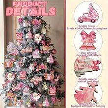 12pcs - Pink Pendant Vintage Wooden Decoration Rural Farmhouse Pendant, Christmas Pendant Gift