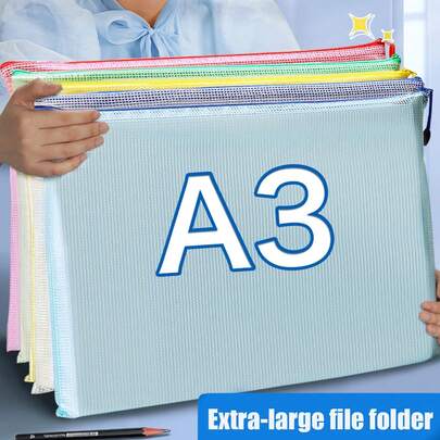 5/10pcs Super Large Grid Waterproof Zipper File Bags - A3/A4/B4/A5/B5/B6 Transparent, Durable Student And Professional Document Organizers, Ideal For Paper And Test Storage
