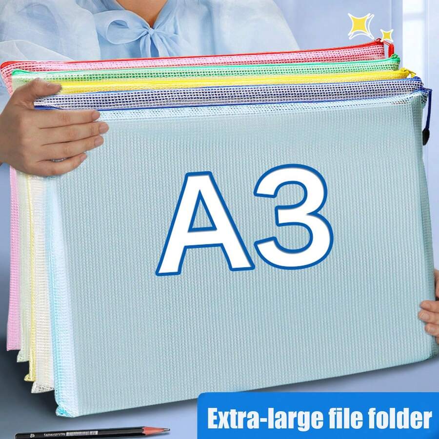 5/10pcs Super Large Grid Waterproof Zipper File Bags - A3/A4/B4/A5/B5/B6 Transparent, Durable Student And Professional Document Organizers, Ideal For Paper And Test Storage - Multicolor - View 1