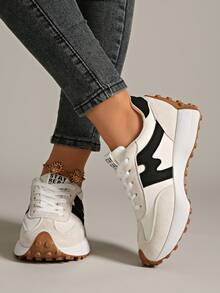 复古厚底运动鞋，加厚鞋面，适合跑步，女款 - 米色 - 查看 3