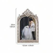 1 pieza Marco de fotos decorativo con arco floral en estilo vintage plateado, decoración de escritorio de estilo europeo antiguo para el hogar acogedor, adecuado para exhibición de fotos, decoración del hogar y accesorios de fotografía