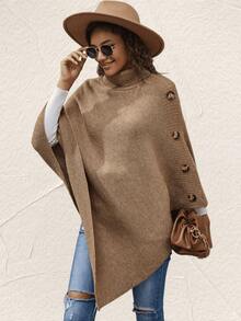 1 pieza Poncho tipo cárdigan de botón de unicolor, para playa y vacaciones - Multicolor - Ver 6