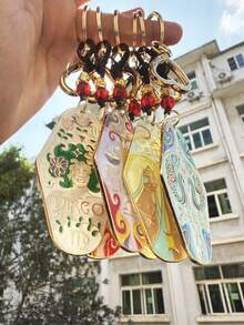 1pc Bohemian Aries/Taurus Zodiac Sign Keychain, Metal Enamel Hotel Key Ring, Perfect Gift For Families, Friends, Colleagues, Partners, Birthdays Car Accessories Bag Charm School Cute Goth Y2k - Constellation - View 11
