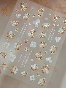 Flower Leaf Nail Art Stickers Elegant Nail Decals Floral Nail Sticker Gold Silver Petal Leaves Flower Nail Decals Colorful Floral Nail Supplies For Women DIY Nails Decorations Accessories