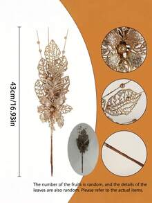 12 pièces de fleurs artificielles de Noël, baies et feuilles, pics pour sapin de Noël pour la décoration de l'arbre de Noël. Pics de Noël avec fleurs, baies et feuilles, paillettes de Noël pour ornements de sapin de Noël (Champagne)