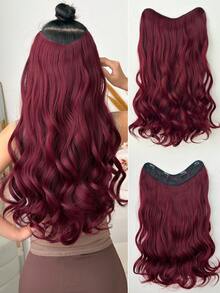 22-Inch V-Shaped Red Water Wave Synthetic Hair Wig, Heat-Resistant Fiber Material, Suitable For Women And Girls To Wear For Parties And Daily Use - Burgundy - View 11