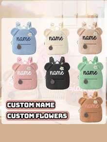 Customized Plush Bear Backpack For Kids, Customizable Name Soft Polyester Material, Adjustable Shoulder Straps Bookbag - Multicolor - View 9