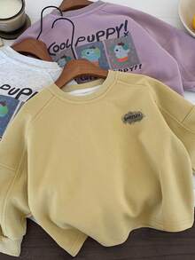 2-25T 儿童卡通小狗圆领宽松套头衫，新款秋季儿童服装上衣 - 黃色 - 查看 2