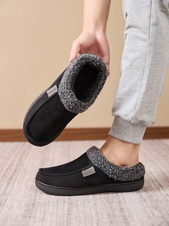 Men's Warm Slippers, High-Quality Fashion Stitched Design, Comfortable Plush Lining, Thick Warm Fuzzy, Solid Color, Durable Anti-Slip, Indoor/Outdoor, Travel & Leisure, Knitted Material