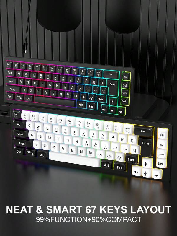 1 قطعة لوحة مفاتيح سلكية G129 67 مفتاح مع إضاءة خلفية RGB قابلة للتعديل، صغيرة وأنيقة، سهلة الحمل، مناسبة للرحلات العمل والمكتب، واجهة نوع C، السلك قابل للفصل، تصميم خفيف الوزن، تصميم مفاتيح إرجونومي لكتابة سهلة، لوحة مفاتيح ألعاب للكمبيوتر المكتبي/اللابتوب/الكمبيوتر اللوحي