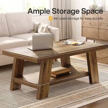 Tribesigns Farmhouse Coffee Table, Rustic Coffee Tables For Living Room, 120 Cm Rectangular Wood Living Room Tables, 2-Tier Center Table With Storage For Apartment, Bedroom, Office (Rustic Brown) - 棕色 - 查看 10