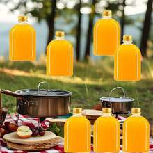 32/4 piezas Botellas de plástico reutilizables de 100ml con tapas doradas, plateadas y negras, adecuadas para jugo, leche, batido, té y otras bebidas, así como cerveza de jengibre, excelentes para viajes, actividades al aire libre, campamentos, fiestas de cumpleaños, regalos de boda - Transparente - Ver 4