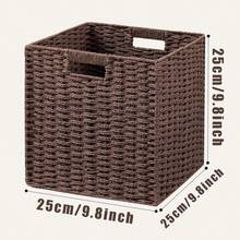 1pc/2pcs/3pcs/4pcs Hand-Woven Storage Baskets, Large-Capacity Multi-Functional Storage Baskets, Woven Cube Storage Baskets, Suitable For Living Rooms, Bedrooms, Home Storage, Kitchens, Dormitories, Offices, Storage, Cosmetic Storage Boxes, Storage Boxes, Baskets, Organization And Storage, Room Storage, Storage, Storage Boxes, Trash Cans, Gift Baskets, Gift Boxes, Gift Racks, Wall Cabinets, Home Decorations, Kitchen Accessories. - Khaki - View 18