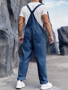 Runcati Men's Denim Bib Overall Jean Romper Trousers Adjustable Strap Workwear Slim Fit Jumpsuit - màu xanh nước biển - Xem 2