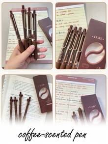 4 canetas de gel retráteis de secagem rápida e alta estética com aroma de café, canetas para exames e resolução de problemas para estudantes, canetas esferográficas embaladas, corpo de caneta de camada dupla, artigos de papelaria para escritório, canetas de ponta fina, itens essenciais para a volta às aulas; presente de Halloween, Dia dos Pais, Dia das Mães, Dia dos Namorados, Ação de Graças, Páscoa, Natal, aniversário e feriados; para presentear amigos e familiares; adequada para casamentos e cerimônias escolares