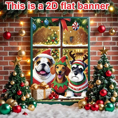 1 pièce Bannière de fenêtre de Noël en polyester à motif de chien, 120 x 80 cm, décoration thématique de Noël, compatible intérieur/extérieur, sans alimentation électrique, décoration saisonnière polyvalente pour la maison