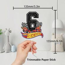 DBlack Glitter Flag Car 6 Happy Birthday Cake Topper Cheer To Racing Car Sport Theme Decor Plies Boys Girls Happy 6th Birthday Party Decorations - 黑色 - 查看 2