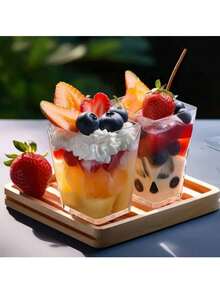 Un set de 10 piezas/30 piezas/60 piezas/90 piezas de tazas cuadradas de plástico transparente para helado, mousse, con tapas transparentes. Tazas de postre, pudín con resistencia a bajas temperaturas y fácil limpieza. Adecuadas para cafeterías, bares de aperitivos, postres de autoservicio, hogares, lugares de entretenimiento, cocinas, fiestas de repostería, pudines, tartas de queso, mousses y tazas de gelatina. - Multicolor - Ver 6