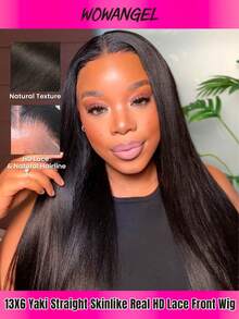 WOWANGEL 13x6 Curly Straight Human Hair Wig 250% Density Skinlike HD Transparent Lace Glueless Front Lace Wig Real Human Hair Pre-Stretched Natural Hairline Burnished Yaki Straight Human Hair Wig For Women 28Inch - Natural Black - View 2