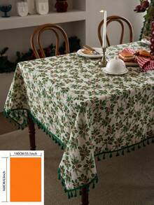 1 pieza Mantel de estilo vintage americano country con estampado de hojas de árbol de frutas, rectangular con flecos, adecuado para uso diario, festivales, reuniones familiares, fiestas de Navidad, decoración de mesa de comedor, decoración del hogar