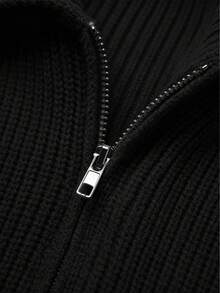 男士条纹撞色毛衣，秋冬季百搭长袖上衣 - 黑色 - 查看 4