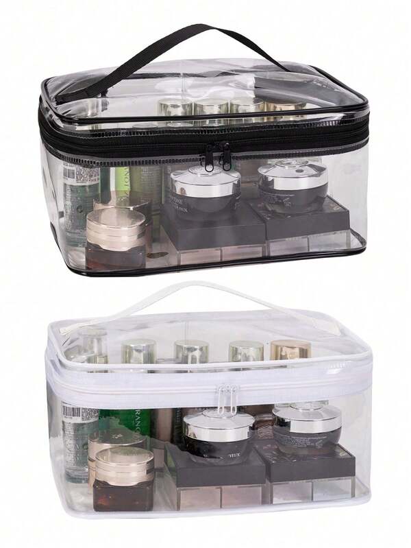 1pc/2pcs Beauty Tool Storage Bags, Typically Used For Storing And Organizing Cosmetics, Are Made Of Transparent Material, Making It Easy To Quickly Find The Items Needed. They Are Suitable For Daily Use, Travel Or Gym Settings, Etc. They Come With Handles And The Transparent Material Is Usually Easy To Wipe And Clean Toiletry Bag Waterproof Wash Bag For Travel For Bathroom Large Capacity Makeup Bag For Men For Women