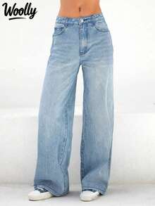 Loose Fit Straight Leg Jeans - Light Wash - View 3