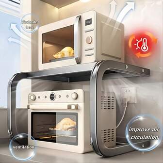 1 件套厨房不锈钢收纳架 - 微波炉、电饭煲和烤箱台面收纳架、开放式顶部设计、碳钢、厨房配件、篮子、收纳箱和容器，适用于家庭整理