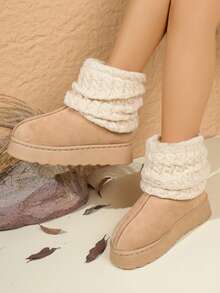 Cute Warm Thick-Soled Comfortable Boots, Fashionable And Versatile Plush Lining Short Ankle Personalized Fitted Non-Slip Knitted Snow Boots - Beige - View 4