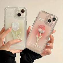 1pc Phone Case: 2pcs Rose Tulip  Pattern Transparent Phone Case Compatible With  16, 16e, 15, 14, 13, 12, 11 Pro Max, X, XR, XS, 8, 7 Plus Protective Cover Valentine's Day Phone Cases  Case  17 Pro Max Case  16 Case - trắng - Xem 2