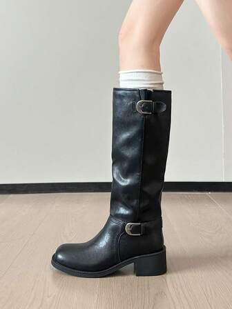 Stylish Over-The-Knee Boots, Slim Fit Slouchy Shaft Boots, Slip-On Pull-On Tall Riding Boots