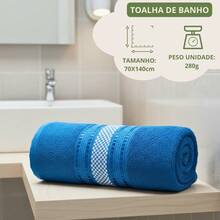 Jogo 2pçs Toalha De Banho Rosto Algodão Toalhas Grande Macia - Azul Royal - Visão 3