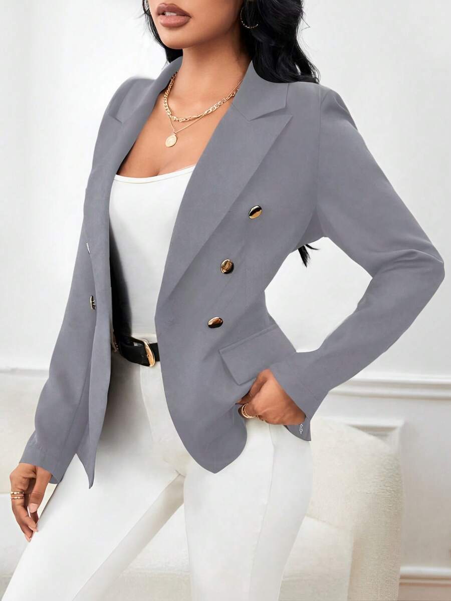 Women's Tailored Blazer Elegant Formal Jacket With Button - Grey - View 1