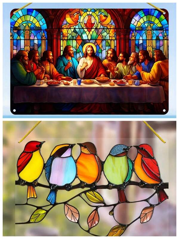 1pc, Last Supper, Religious Decoration, Colorful Window Hanging, Sun Catcher, Circle Sign, Garland Sign, Wall Decor, Holiday Gift, Sun Shade, Garland Centerpiece, Acrylic Sign Home Decoration, Window Decoration, Room Decoration