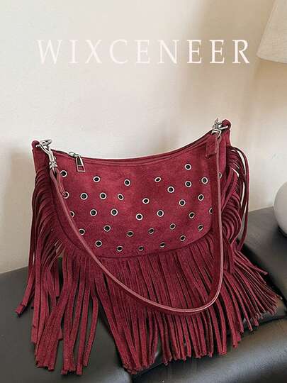 حقيبة كروس بودي جلدية عتيقة بطراز بوهيمي، حقيبة كتف مزينة بشرابات وبراشيم، حقيبة يد مربعة كاجوال، حقيبة رسول للسفر واليوم اليومي، حقيبة عمل محمولة، حقيبة كروس بودي صغيرة