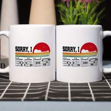 1 Funny Musician Mug - "Sorry I Can't Stop Playing Guitar" With Chord Progression Pattern - White Appearance, Black Inner Liner - Ideal Gift For Guitarists And Music Enthusiasts - Fun Coffee Mug For Home, Office, Recording Studio, Music Theme Design - 白色手柄杯 - 查看 8