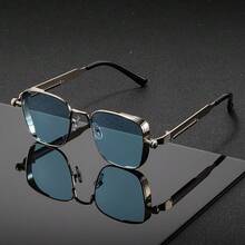 1 Pair Of Unisex Square Metal Korean Style Fashion Glasses, Suitable For Music Festivals And Street Photography Accessories - Blue - View 13