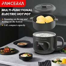 PANCERKA 1 PC Portable Electric Hot Cooker With Non-Stick Coating, Touch Screen Electric Hot Pot, 500W Power, 8 Cooking Functions: Cooking Rice, Soup, Hot Pot, Porridge, Fried Eggs, Steam, Low-Sugar Rice, Millet Congee(EU Plug)