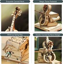 ROKR Magic Cello Series Mechanical Music Box 3D Wooden Jigsaw Puzzle with Automatic Playing Mechanism, 199 pieces, perfect for adult and teen desktop decorations, birthdays, and holiday gifts. Available in two sizes: AMK63 and AMK63M - AMK63 - Übersicht 8