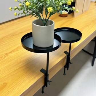 Adjustable Desktop Storage Iron Round Clamp Tray, Metal Clip Organizer Rack, Suitable For Placing Plants On Window Sills, Desks And Tabletops, Multi-Purpose Storage Rack For Home And Office, Floating Shelf