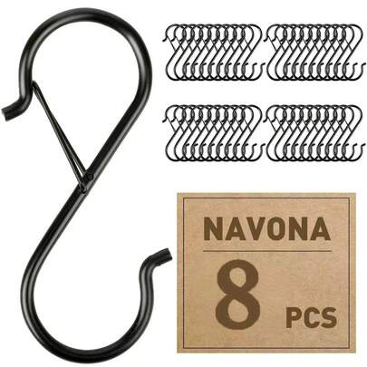 Eight S-Shaped Hooks Are Used For Hanging Heavy Items. The 3.5-Inch (About 8.9 Cm) Heavy Metal S-Shaped Hooks With Safety Clasps Are Suitable For 0.5-Inch (About 1.3 Cm) Rods. The S-Shaped Hooks Are Used For Hanging Plants, Closets, Kitchenware, POTS, Pans, And Bags