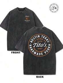 230g Washed And Used T-Shirt, Front Tito's Handmade Vodka Logo, Back With "AUSTIN TEXAS Tito's HANDMADE Vodka" Circular Text And Brand Logo, Tito's Vodka Theme IWRF - 黑色 - 查看 6