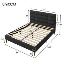 Upholstered Bed, Double Bed With Slatted Base, Upholstered Bed Frame 140x200cm With Headboard, In Black Linen, For Adults And Teenagers (Mattress Not Included) - Black - View 9