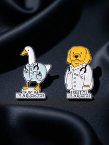 1/2pcs Unique Dog, Duck Nurse, Doctor Slogan Metal Brooch Pin, Backpack Pin, Clothing, Hat Decor. Ideal Gift For Themed Party, Perfect Gift For Friends - Multicolor 1 - View 1