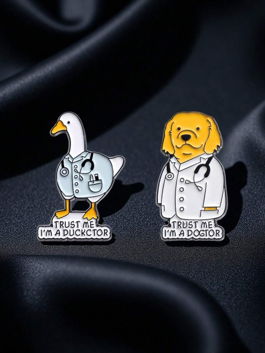 1/2pcs Unique Dog, Duck Nurse, Doctor Slogan Metal Brooch Pin, Backpack Pin, Clothing, Hat Decor. Ideal Gift For Themed Party, Perfect Gift For Friends - Multicolor 1 - View 1
