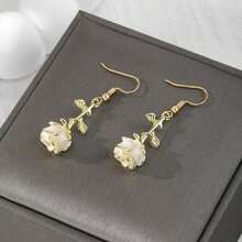 1 Pair Romantic Cute Metal Rose Flower Red Enamel Creative Punk Drop Earrings, Suitable For Holidays, Parties, Dates - 白色 - 查看 1